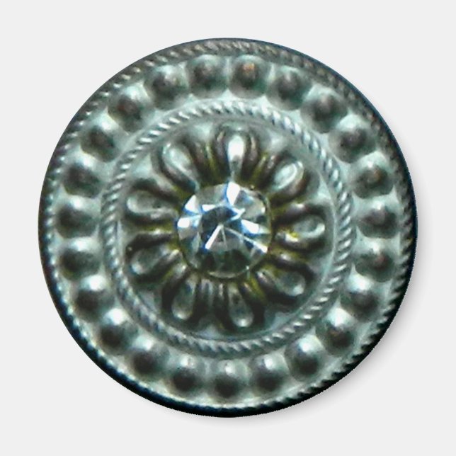 Alte silberne Fibel mit Edelstein Magnet (Vorne)