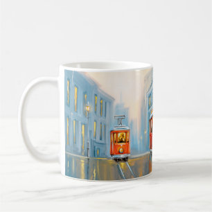Alte Stadt Straßenbahn Ölmalerei Kaffeetasse