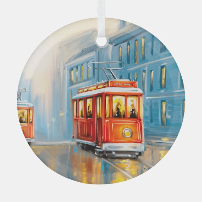 Alte Stadtbahn Ölgemälde Ornament Aus Glas (Vorderseite)