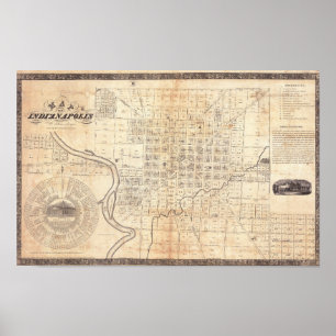 Alte Stadtkarte von Indianapolis 1836 Poster
