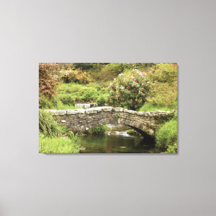 Alte Steinbrücke über einem Strom in Dartmoor Park Leinwanddruck