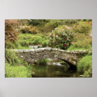 Alte Steinbrücke über einen Fluss im Dartmoor Park