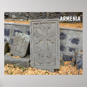 Alte Steinkreuze (Khachkars) in Armenien Poster