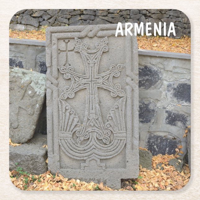 Alte Steinkreuze (Khachkars) in Armenien Rechteckiger Pappuntersetzer (Vorderseite)