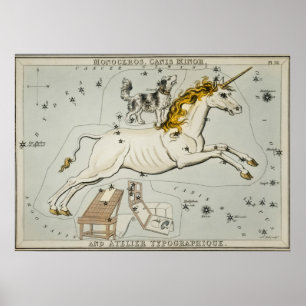 Alte Sternkarte des Einhorns Poster