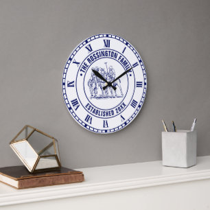 Alte stilisierte Polo-Spiel-Zeichnung #1RN Blau Große Wanduhr