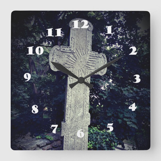 Alte Stone Cross Foto Wall Uhr (Vorderseite)