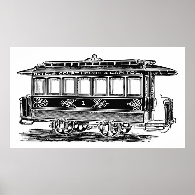 Alte Straßenbahn | Straßenbahn | Anhängefahrzeug | Poster (Vorne)
