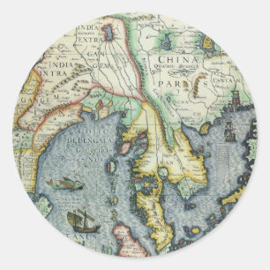 Alte Südostasienkarte von Mercator / Hondius Runder Aufkleber