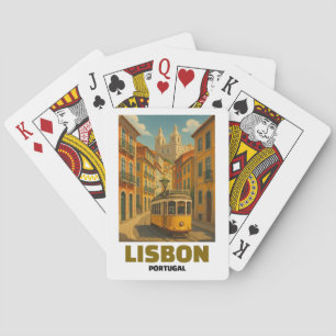 Alte Szene von Lissabon Portugal Retro-Straßenbahn Spielkarten