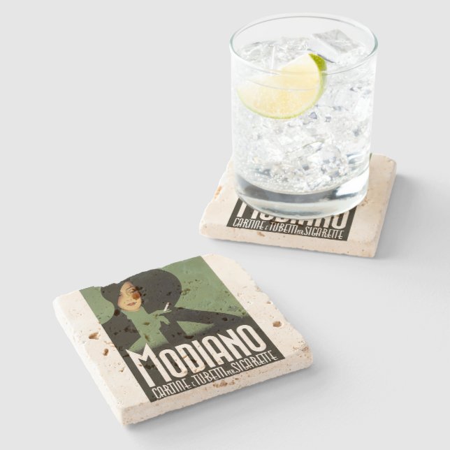 Alte Tabakwerbung "Modiano" Zigarette Steinuntersetzer (Seitenansicht)