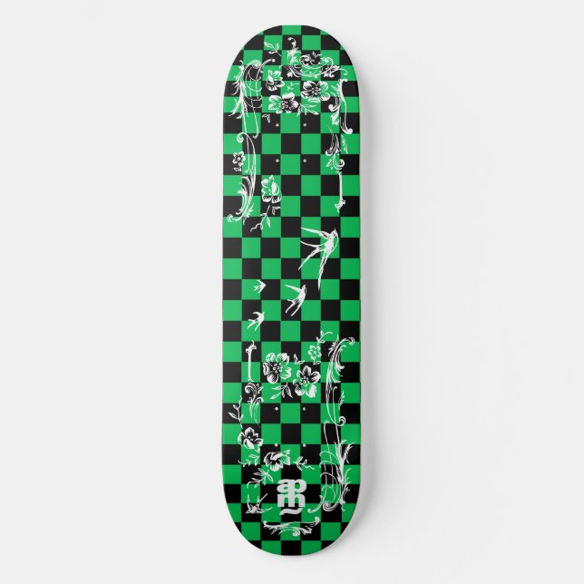 Alte Tätowierung Checkboard - Grün u. Schwarzes Skateboard (Vorderseite)