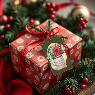 Alte Teekanne mit Weihnachtsstern Weihnachten Geschenkanhänger