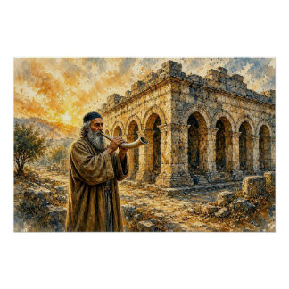 Alte Tempel und das Blasen des Schofar Poster