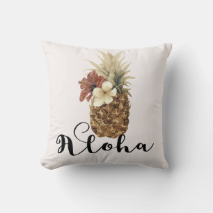 Alte Tropische Ananas Hibiskus Blumen Aloha Kissen