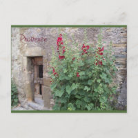 Alte Tür mit rotem honeysuccle, Provence-Postkarte
