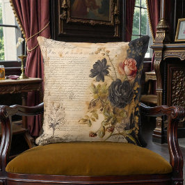 Alte viktorianische schwarze Blumenmuster Kissen