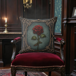 Alte viktorianische Schwärze mit roter Rose Kissen