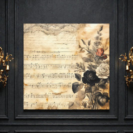 Alte viktorianische schwarze und beige Notenblätte Leinwanddruck