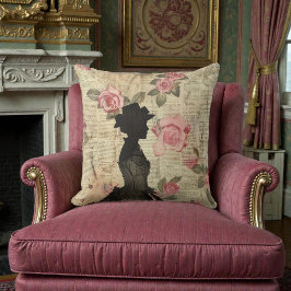 Alte viktorianische Silhouette mit rosa Rosen Kissen