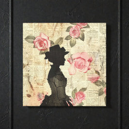 Alte viktorianische Silhouette mit rosa Rosen Leinwanddruck