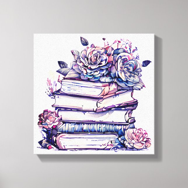 Alte Vintage Bücher mit Rose oben Leinwanddruck (Vorderseite)