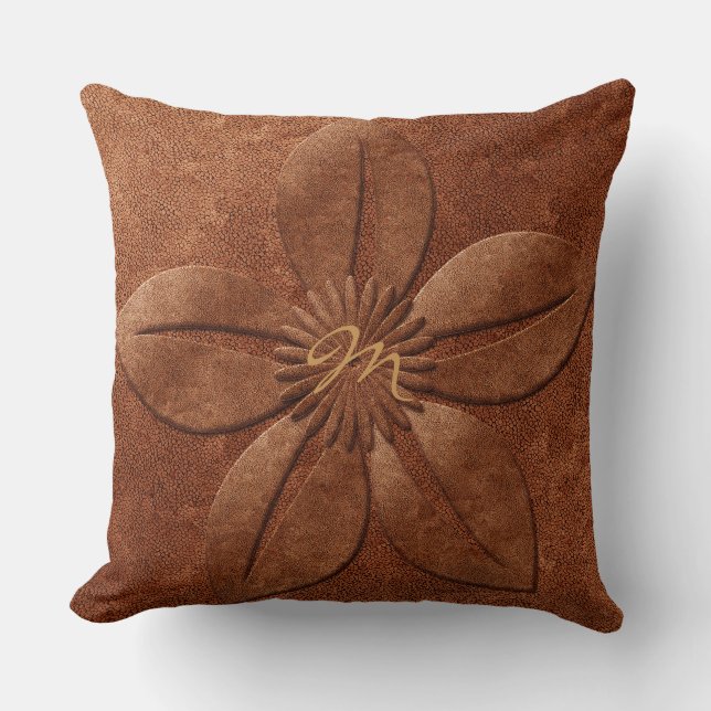 Alte Vintage Kupferlichtart Texturierte Blume Kissen (Vorderseite)