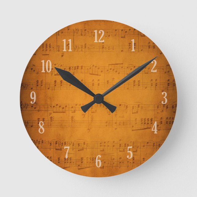 Alte Vintage Notenmusik Runde Wanduhr (Vorderseite)