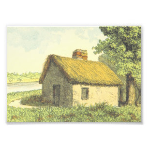 Alte, Vintage, rustikale Hütte mit einem Thatched Fotodruck