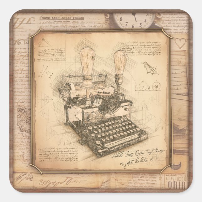 Alte Vintage Schreibmaschine. Autor/Schriftsteller Quadratischer Aufkleber (Vorderseite)