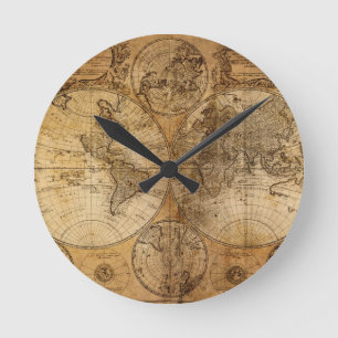 Alte Vintage Weltkarte Runde Wanduhr