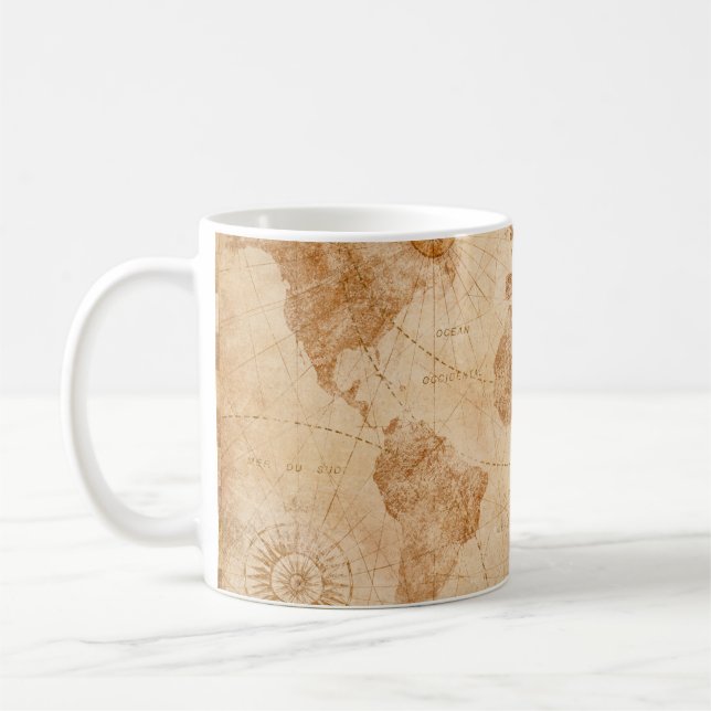 Alte Vintage Weltkarte zur Illustration, Welt,  Kaffeetasse (Links)