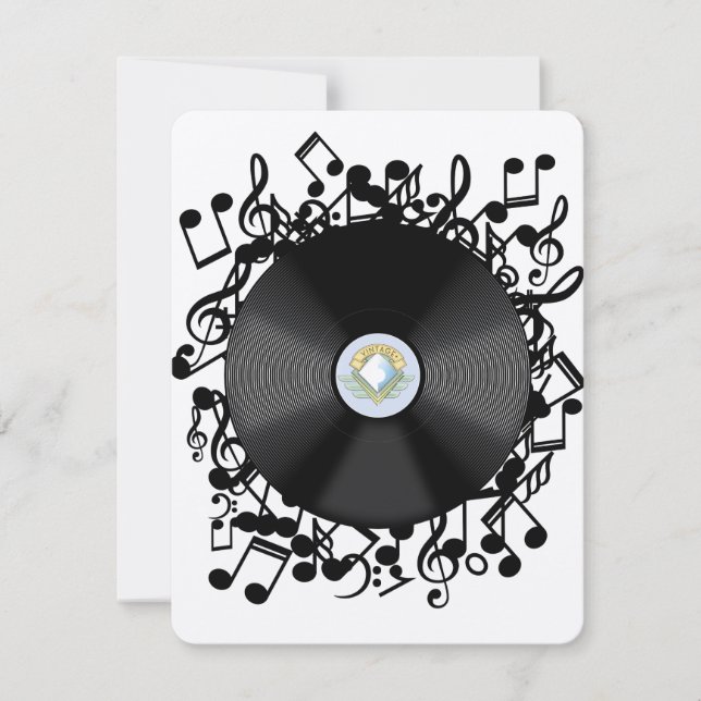 Alte Vinyl-Schallplatten und musikalische Noten (Vorderseite)