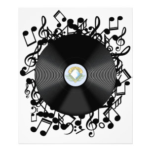 Alte Vinyl-Schallplatten und musikalische Noten Fotodruck
