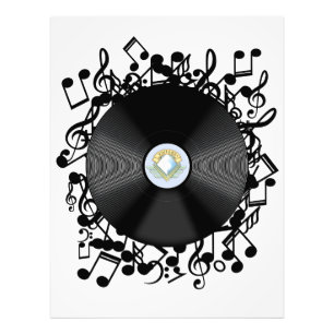 Alte Vinyl-Schallplatten und musikalische Noten Fotodruck