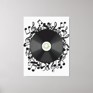 Alte Vinyl-Schallplatten und musikalische Noten Leinwanddruck