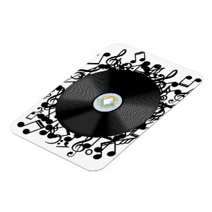 Alte Vinyl-Schallplatten und musikalische Noten Magnet