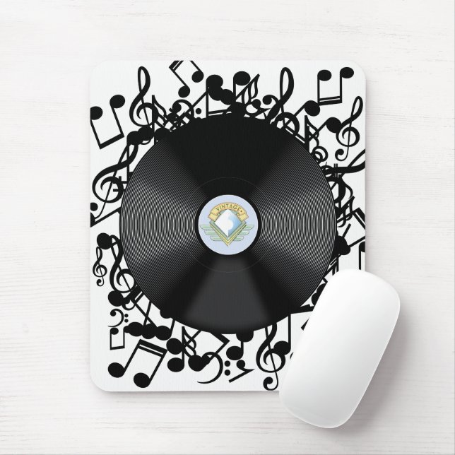 Alte Vinyl-Schallplatten und musikalische Noten Mousepad (Mit Mouse)