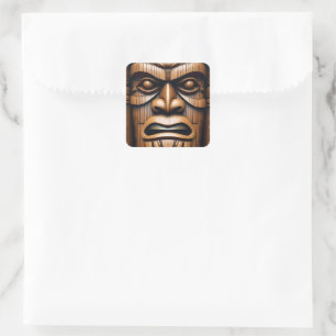 Alte Wächter: Tiki Holzkunst Quadratischer Aufkleber