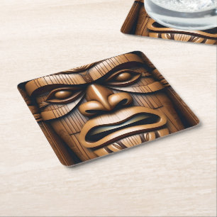 Alte Wächter: Tiki Holzkunst Rechteckiger Pappuntersetzer