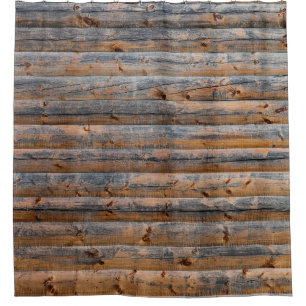 Alte Wand aus Holzplanken mit Rissen. Beam Duschvorhang
