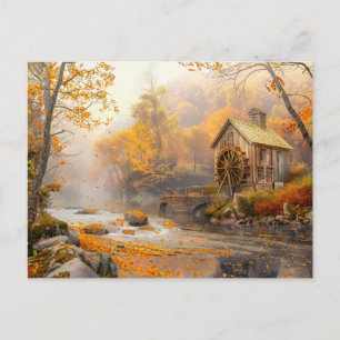Alte Wassermühle am Fluss im Herbst Postkarte