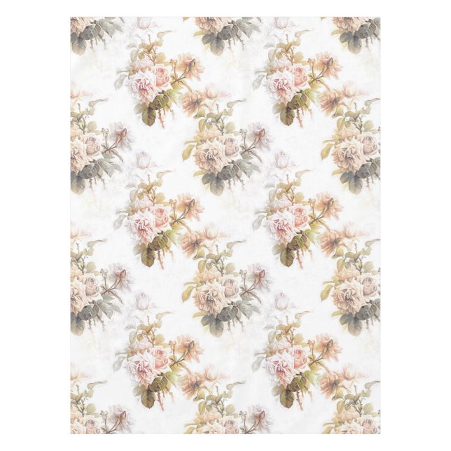 Alte, weiche Rose, rosa Bouquet-Muster Tischdecke (Vorderseite)