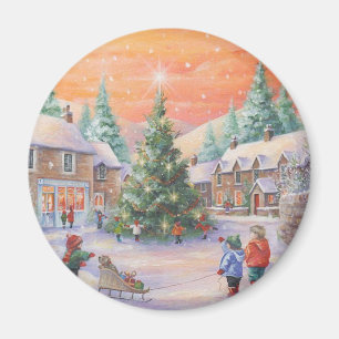 Alte Weihnachten Kinder im Schnee Magnet