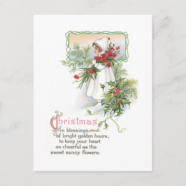 Alte Weihnachten, Mädchen Feiertagspostkarte (Vorderseite)