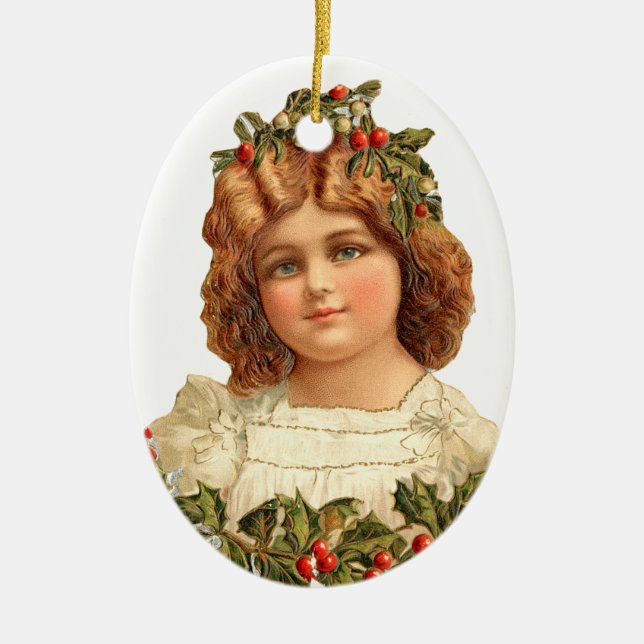 Alte Weihnachten, Mädchen Keramikornament (Vorne)