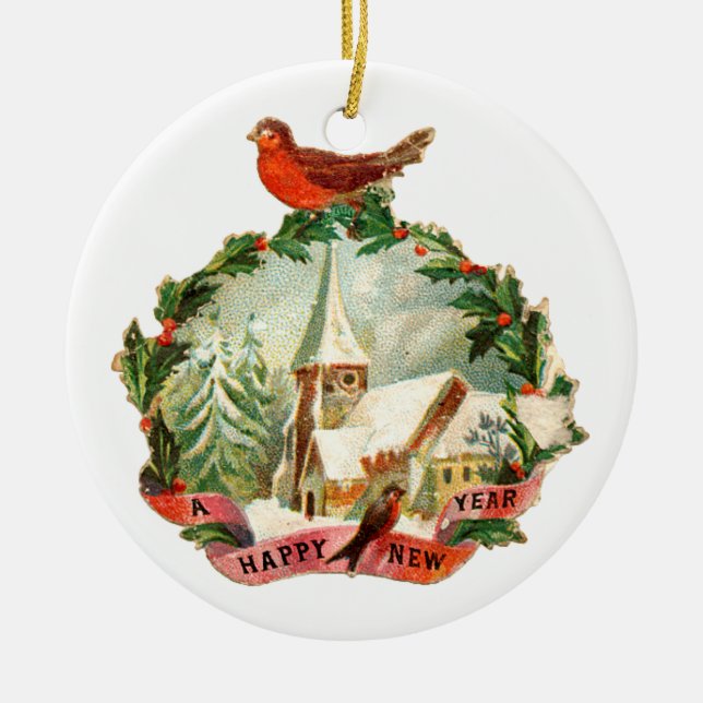 Alte Weihnachten, Neues Jahr, Robin Keramikornament (Vorne)