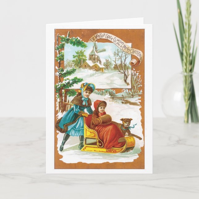 Alte Weihnachten, Schlitten Feiertagskarte (Vorderseite)