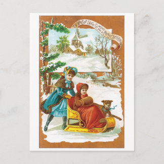 Alte Weihnachten, Schlitten Feiertagspostkarte