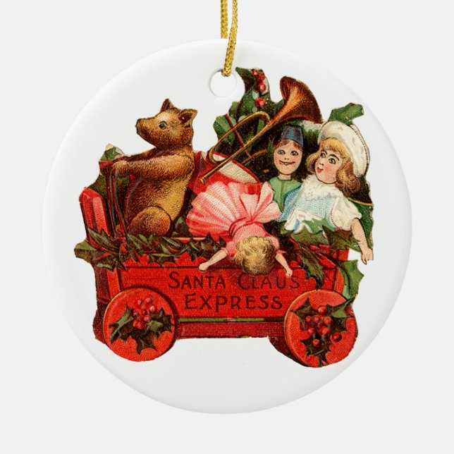 Alte Weihnachten, Spielzeugbox Keramikornament (Vorne)